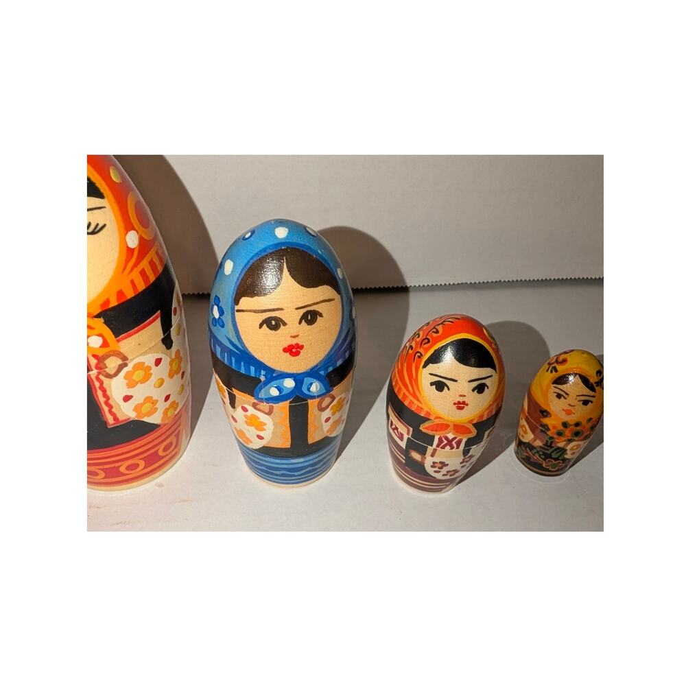 Vintage Rare Wooden Set 6 Russian Nesting Dolls 6" Made in USSR - Picture 3 of 7